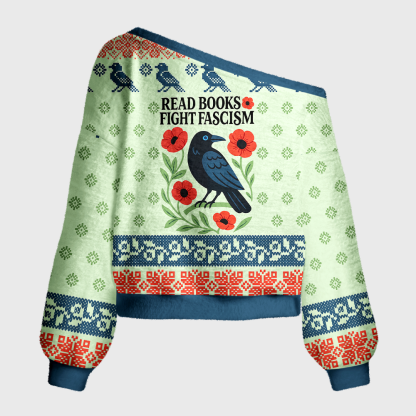Pagewings Rockstar Librarian Off Shoulder Ugly Knit Sweater
