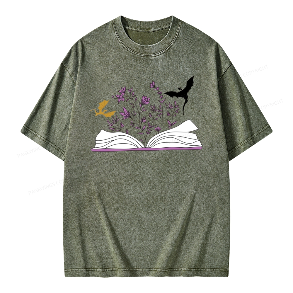 Pagewings Fourth Wing Flower Book Unisex Washed T-shirt