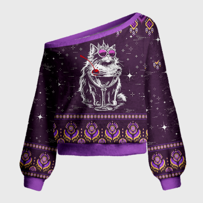 Pagewings Sci Fi Book Lover Off Shoulder Ugly Knit Sweater