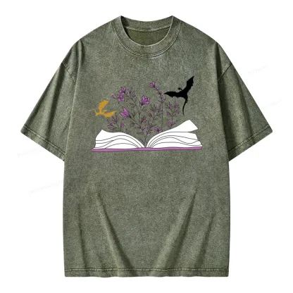 Pagewings Fourth Wing Flower Book Unisex Washed T-shirt