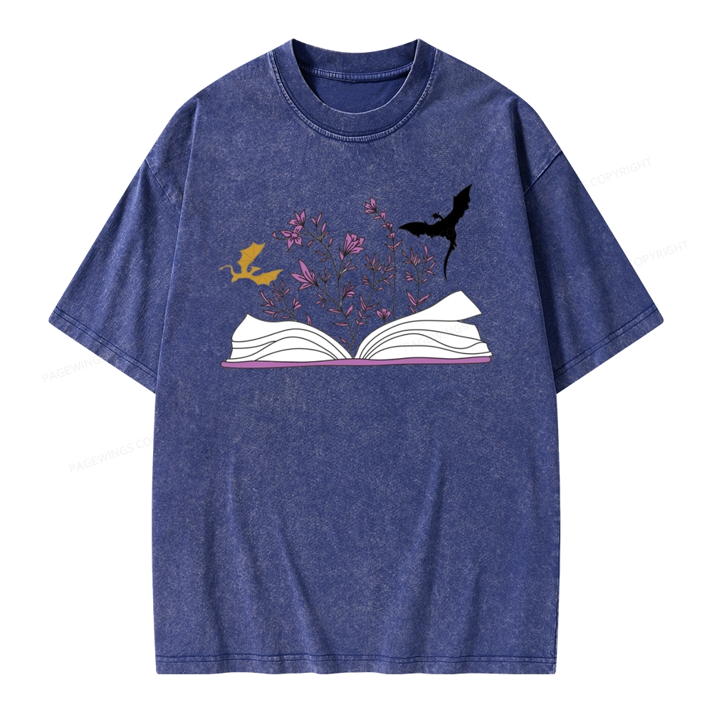 Pagewings Fourth Wing Flower Book Unisex Washed T-shirt