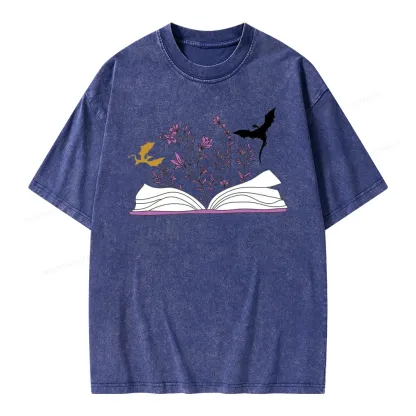 Pagewings Fourth Wing Flower Book Unisex Washed T-shirt