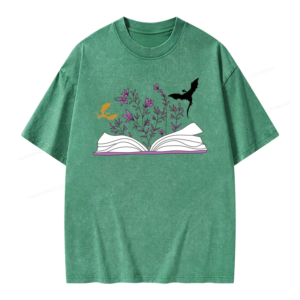 Pagewings Fourth Wing Flower Book Unisex Washed T-shirt