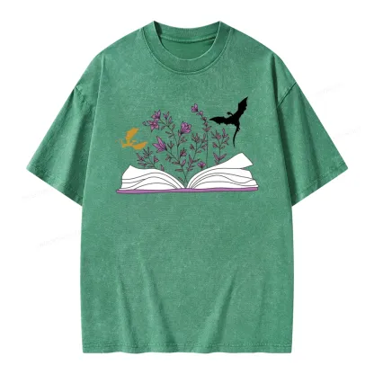 Pagewings Fourth Wing Flower Book Unisex Washed T-shirt