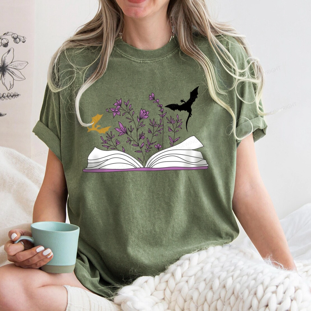 Pagewings Fourth Wing Flower Book Unisex Washed T-shirt