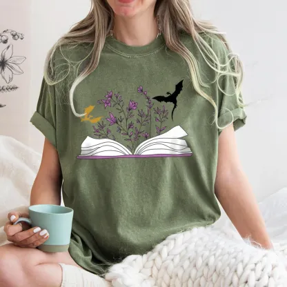 Pagewings Fourth Wing Flower Book Unisex Washed T-shirt