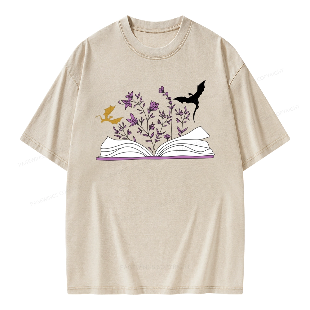 Pagewings Fourth Wing Flower Book Unisex Washed T-shirt