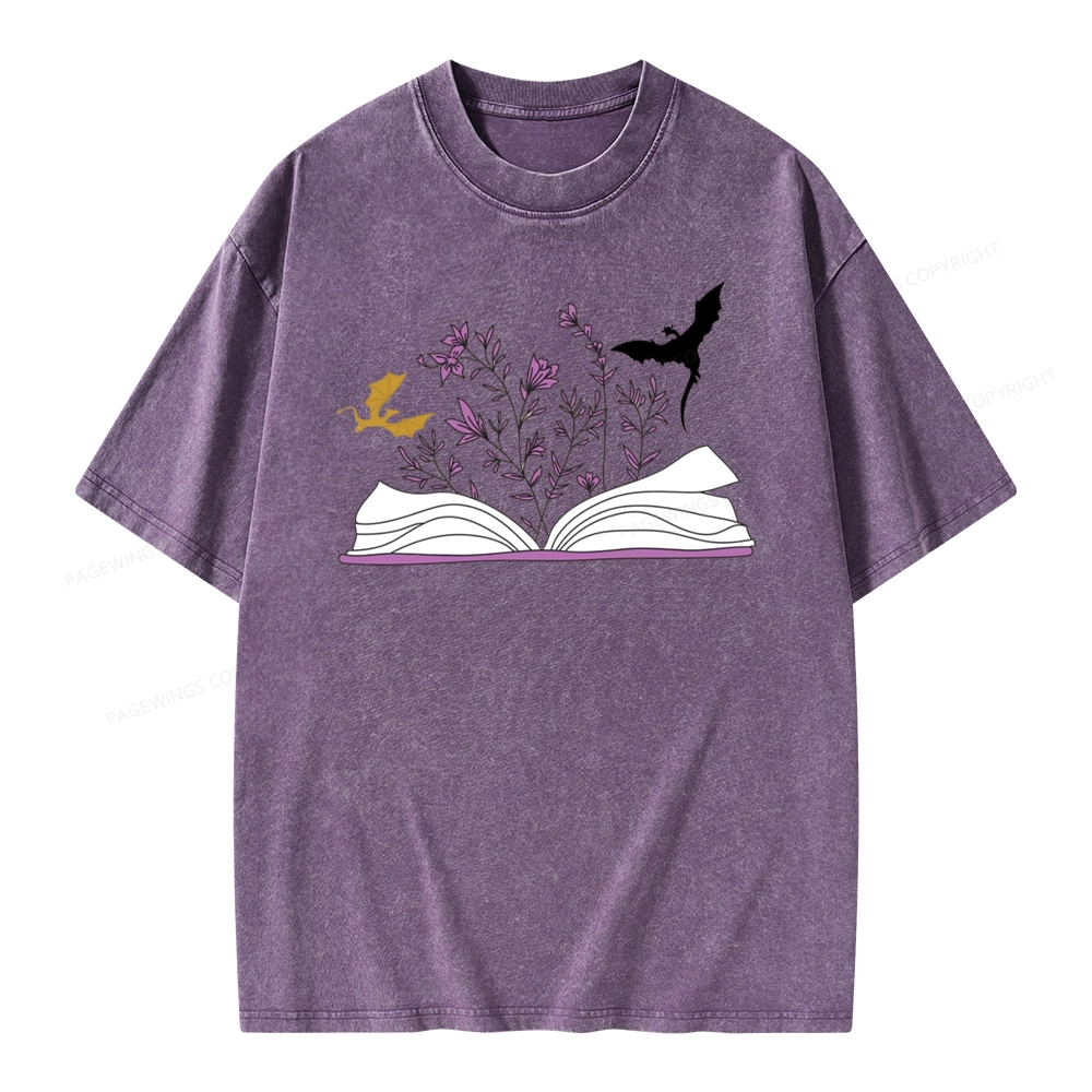 Pagewings Fourth Wing Flower Book Unisex Washed T-shirt