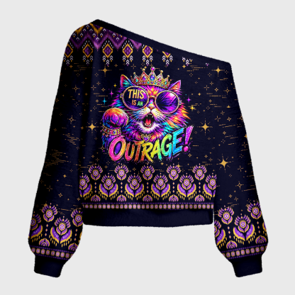 Pagewings Sci Fi Book Lover Off Shoulder Ugly Knit Sweater