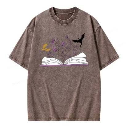 Pagewings Fourth Wing Flower Book Unisex Washed T-shirt