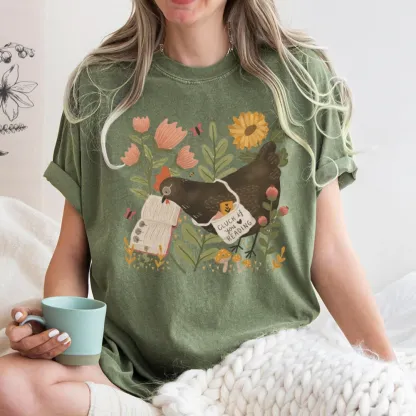 Pagewings Chicken Reading a Book Unisex Washed T-shirt