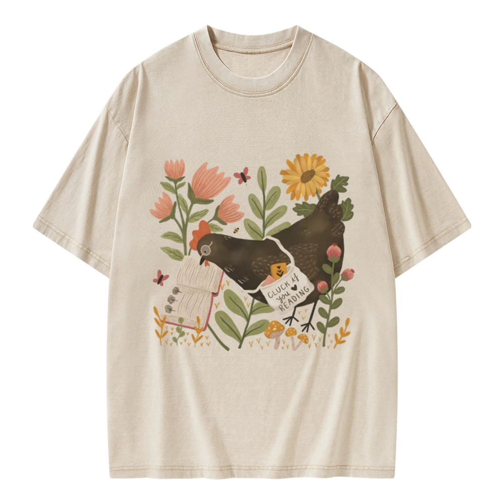 Pagewings Chicken Reading a Book Unisex Washed T-shirt