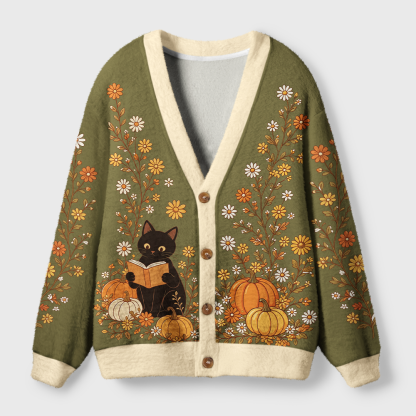 Pagewings Cat Book Lover Light Knit Unisex Cardigan Sweaters