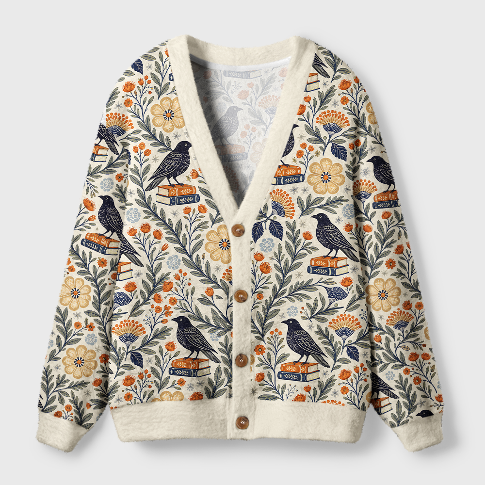 Pagewings Reading Crow Light Knit Unisex Cardigan Sweaters