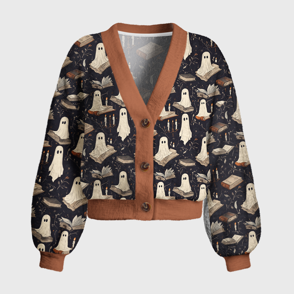 Pagewings Ghosts Love Reading Women's Cardigan Sweater
