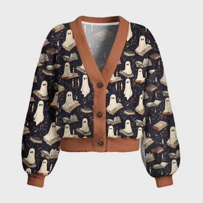 Pagewings Ghosts Love Reading Women's Cardigan Sweater