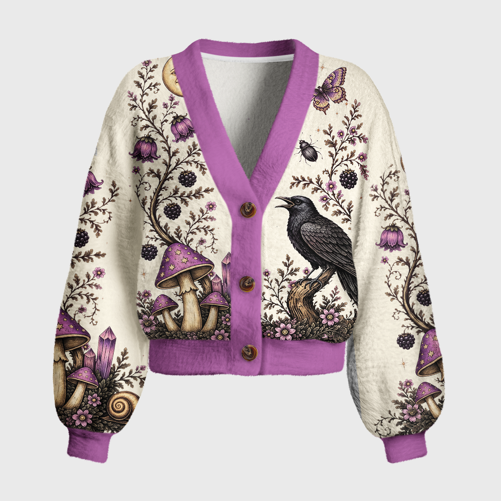 Pagewings Reading Crow Women's Cardigan Sweater