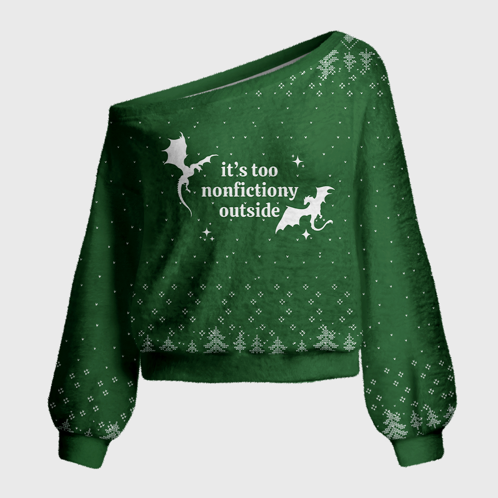 Pagewings It’s Too Nonfictiony Outside Off Shoulder Ugly Knit Sweater