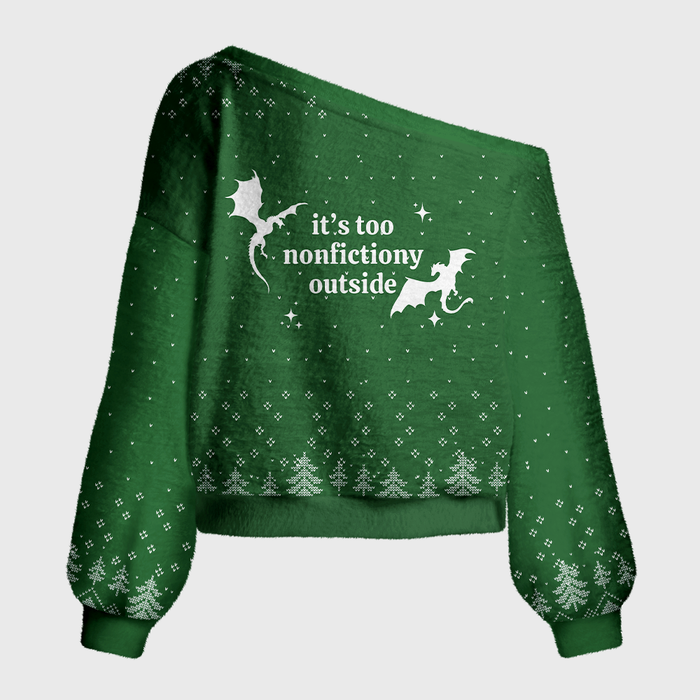 Pagewings It’s Too Nonfictiony Outside Off Shoulder Ugly Knit Sweater