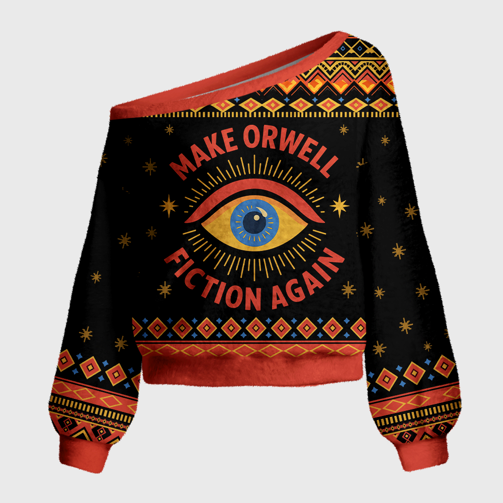 Pagewings Make Orwell Fiction Again Off Shoulder Ugly Knit Sweater