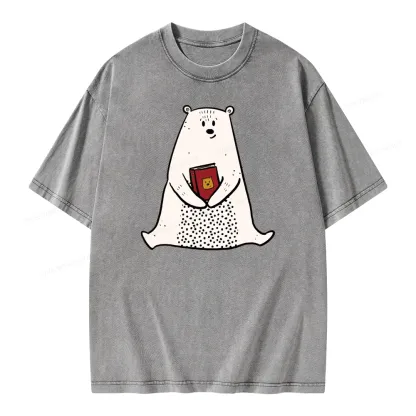 Pagewings Beary Good Reader Unisex Washed T-shirt