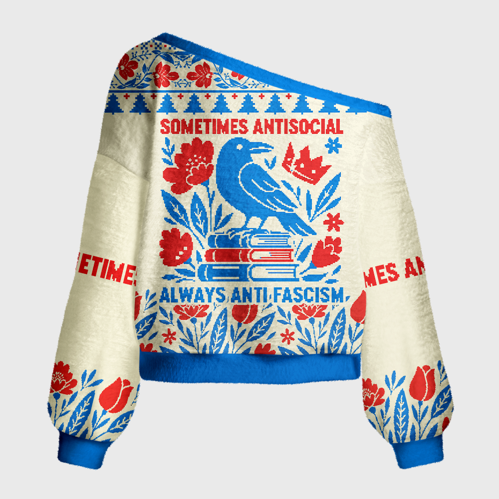 Pagewings Anti Fascism Off Shoulder Ugly Knit Sweater