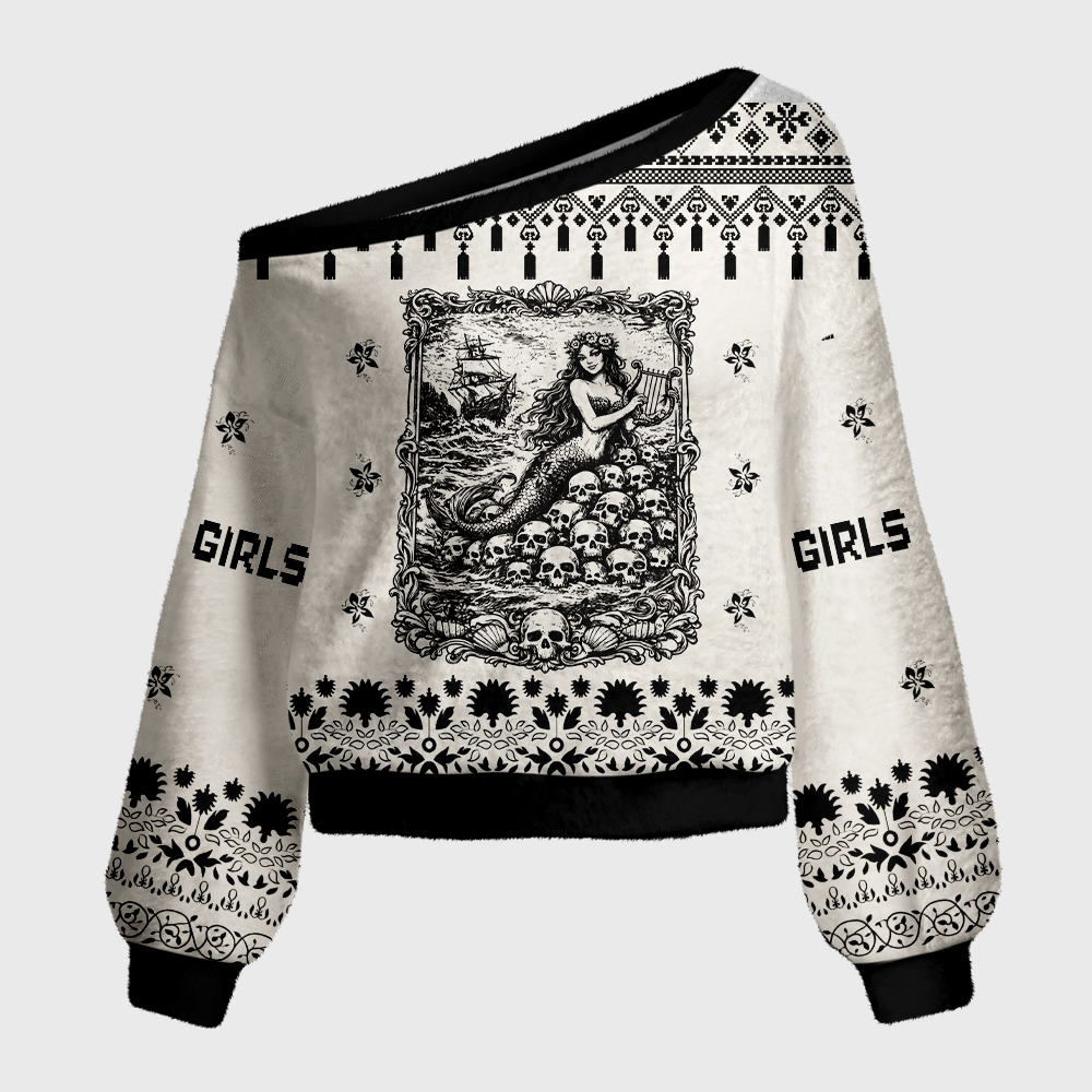 Pagewings Girls Will Be Girls Off Shoulder Ugly Knit Sweater