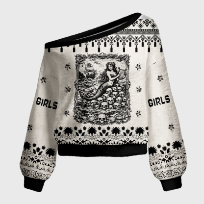 Pagewings Girls Will Be Girls Off Shoulder Ugly Knit Sweater