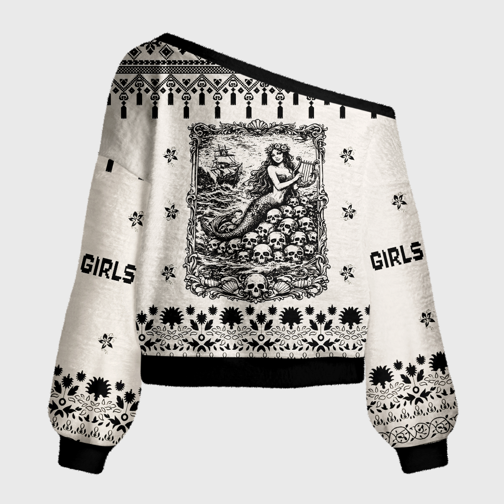 Pagewings Girls Will Be Girls Off Shoulder Ugly Knit Sweater