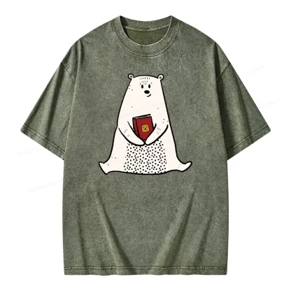 Pagewings Beary Good Reader Unisex Washed T-shirt