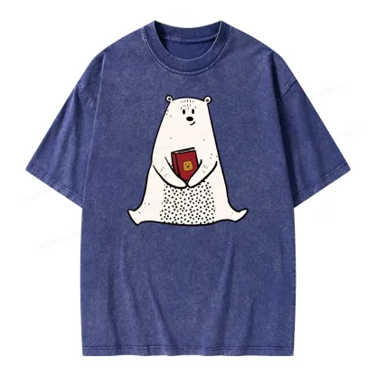 Pagewings Beary Good Reader Unisex Washed T-shirt
