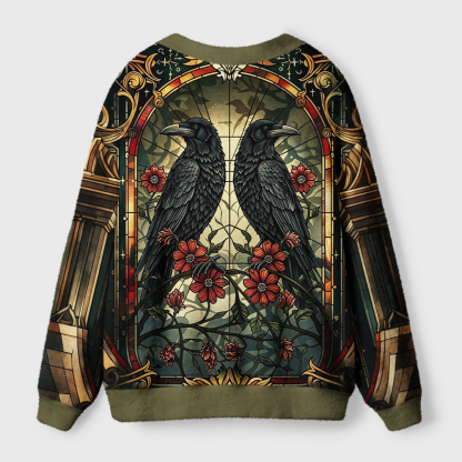 Pagewings Reading Crow Light Knit Unisex Cardigan Sweaters