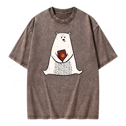 Pagewings Beary Good Reader Unisex Washed T-shirt