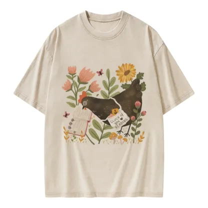 Pagewings Chicken Reading a Book Unisex Washed T-shirt