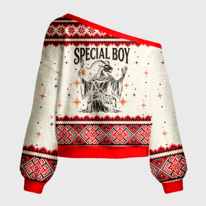 Pagewings Sci Fi Book Lover Off Shoulder Ugly Knit Sweater
