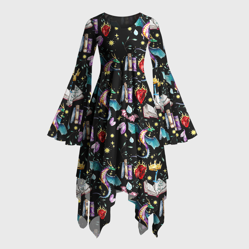 Pagewings Fantasy Book Lover Bell Sleeve Dress