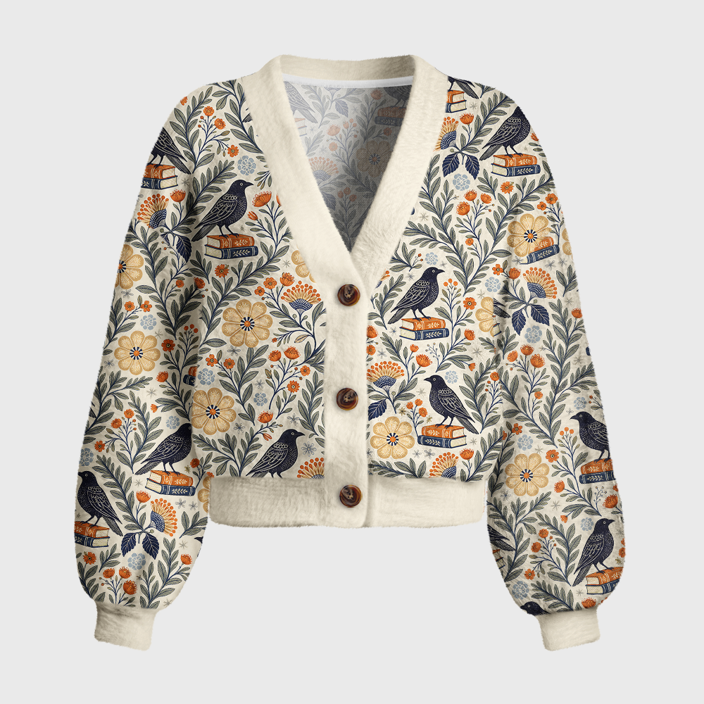 Pagewings Reading Crow Women's Cardigan Sweater