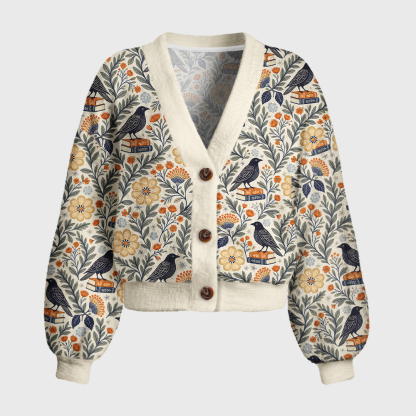 Pagewings Reading Crow Women's Cardigan Sweater