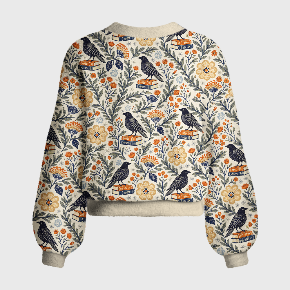 Pagewings Reading Crow Women's Cardigan Sweater