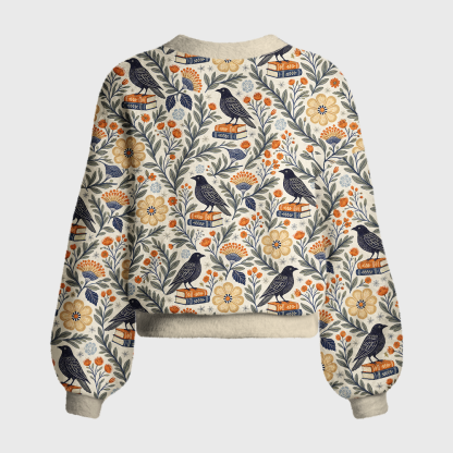 Pagewings Reading Crow Women's Cardigan Sweater