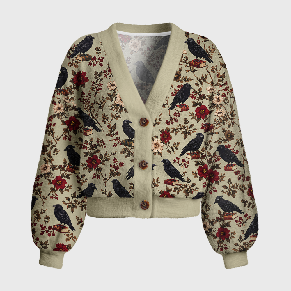 Pagewings Reading Crow Women's Cardigan Sweater