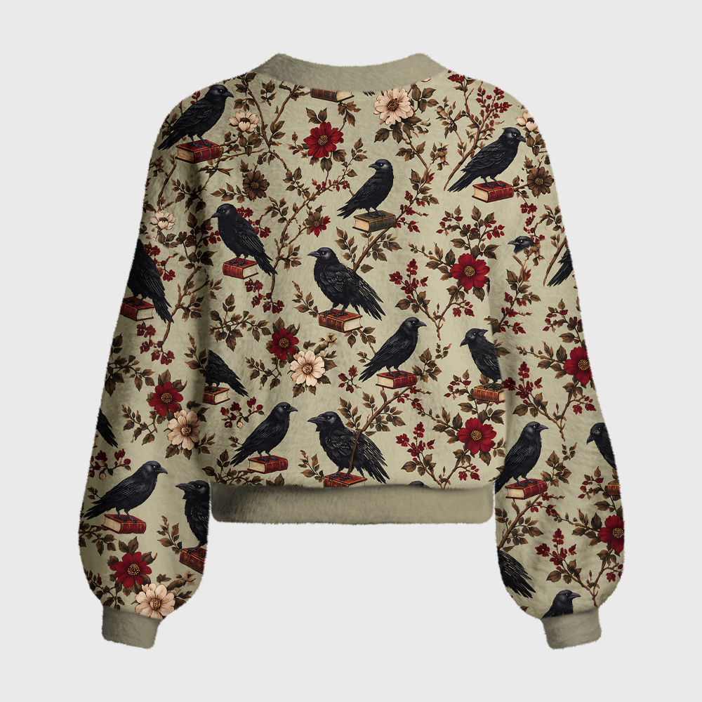 Pagewings Reading Crow Women's Cardigan Sweater