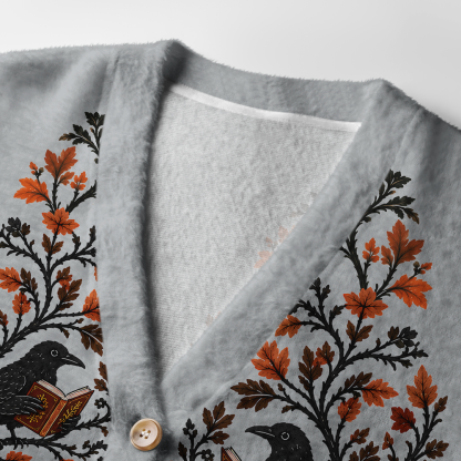 Pagewings Reading Crow Light Knit Unisex Cardigan Sweaters