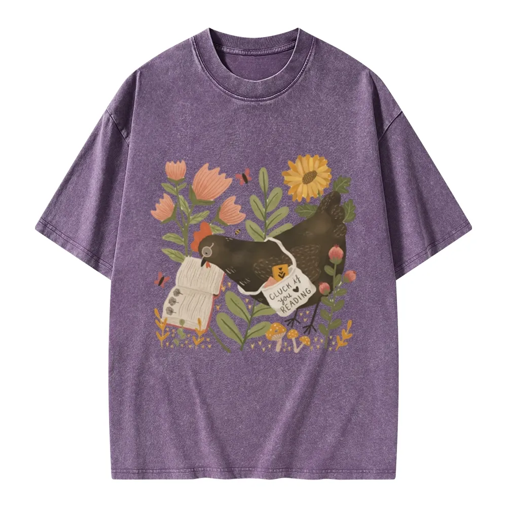 Pagewings Chicken Reading a Book Unisex Washed T-shirt