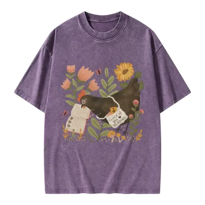 Pagewings Chicken Reading a Book Unisex Washed T-shirt