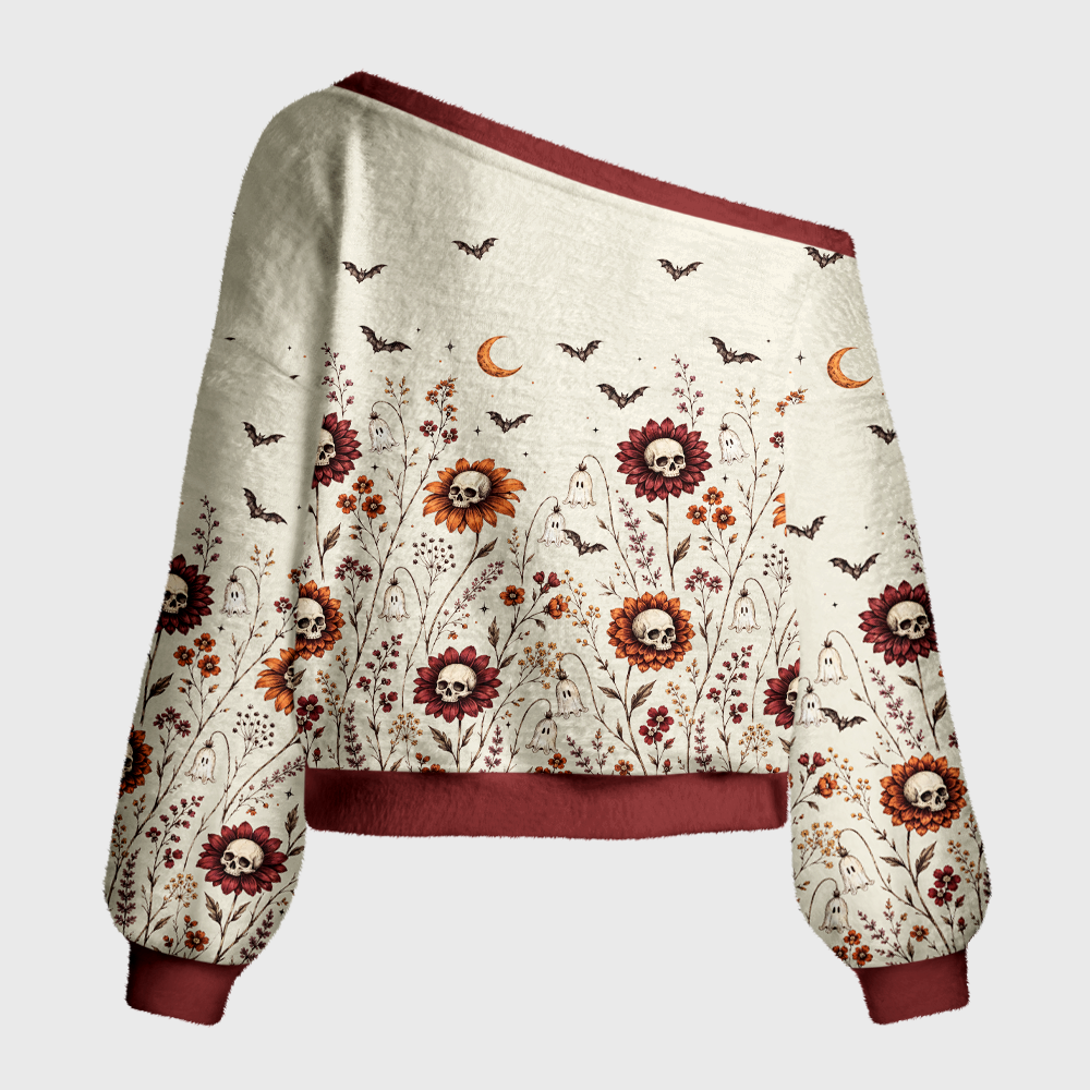 Pagewings The Skeleton Reader Off Shoulder Ugly Knit Sweater