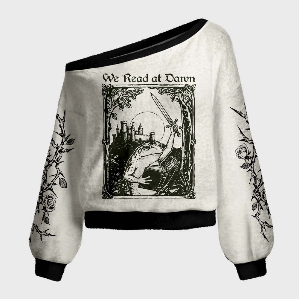 Pagewings We read at dawn Off Shoulder Ugly Knit Sweater