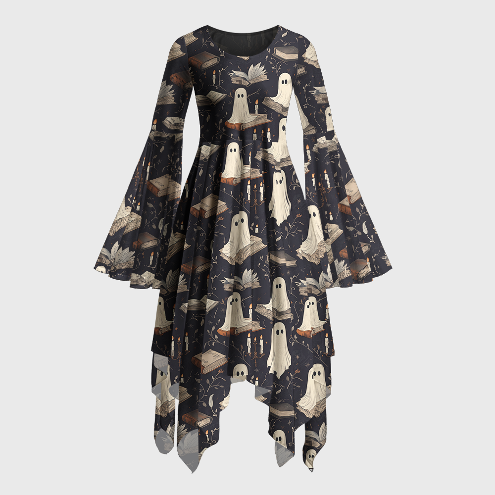 Pagewings Ghosts Love Reading Bell Sleeve Dress