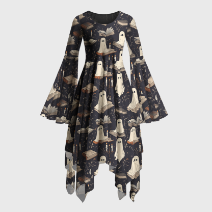 Pagewings Ghosts Love Reading Bell Sleeve Dress