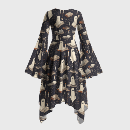 Pagewings Ghosts Love Reading Bell Sleeve Dress